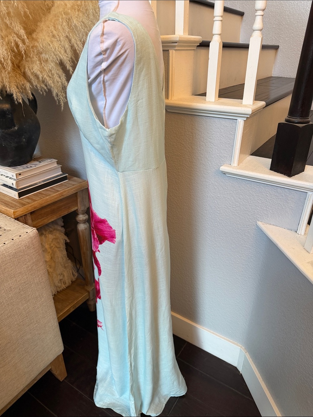 Anthropologie Paper Heart Magenta Iris Linen Blend Floral Maxi Dress Size Large - Picture 5 of 8